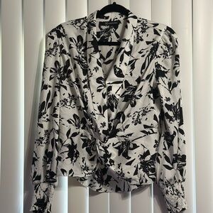 INC International Concepts Black and White Floral Blouse